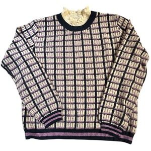Nümph Anthroplogie Pullover Sweater Women's M‎ Purple Check Wool Alpaca Blend
